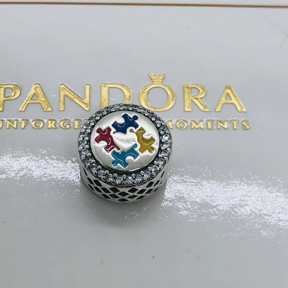 🌞📖Pandora Autism Awareness Puzzle Charm Bead S925 Silver with box